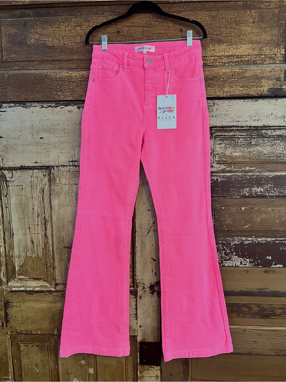 NWT Risen Jeans | Hot Pink High Rise Flare Jeans | Size 28